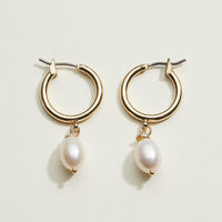 Pearl Drop Hoop Earrings | Pearl Jewelry