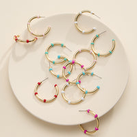 Gold Beaded Hoop Earrings – Colorful Enamel Accents, Trendy Minimalist Jewelry