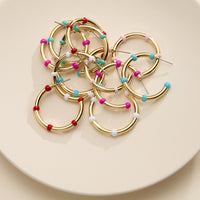 Gold Beaded Hoop Earrings – Colorful Enamel Accents, Trendy Minimalist Jewelry