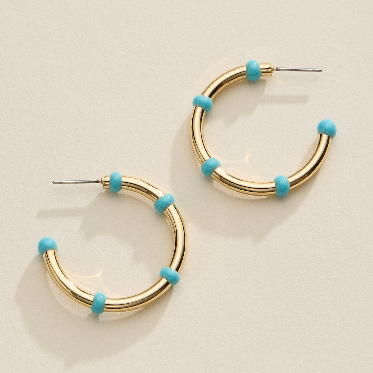 Gold Beaded Hoop Earrings – Colorful Enamel Accents, Trendy Minimalist Jewelry