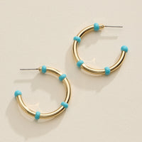 Gold Beaded Hoop Earrings – Colorful Enamel Accents, Trendy Minimalist Jewelry