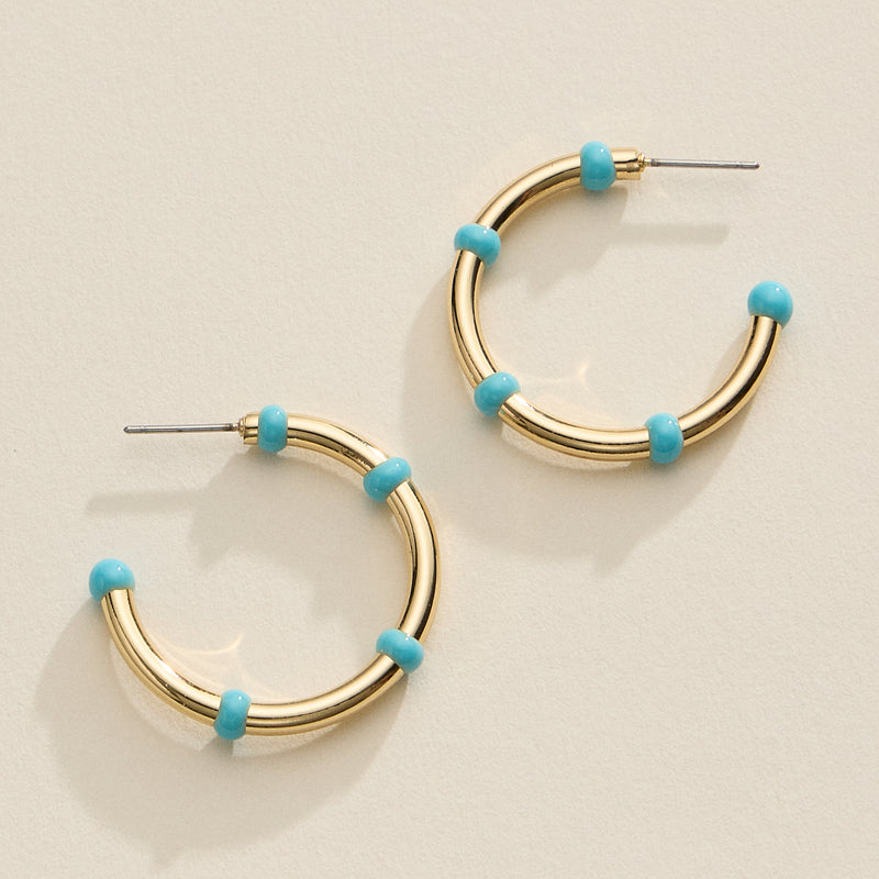 Gold Beaded Hoop Earrings – Colorful Enamel Accents, Trendy Minimalist Jewelry