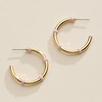Gold Beaded Hoop Earrings – Colorful Enamel Accents, Trendy Minimalist Jewelry