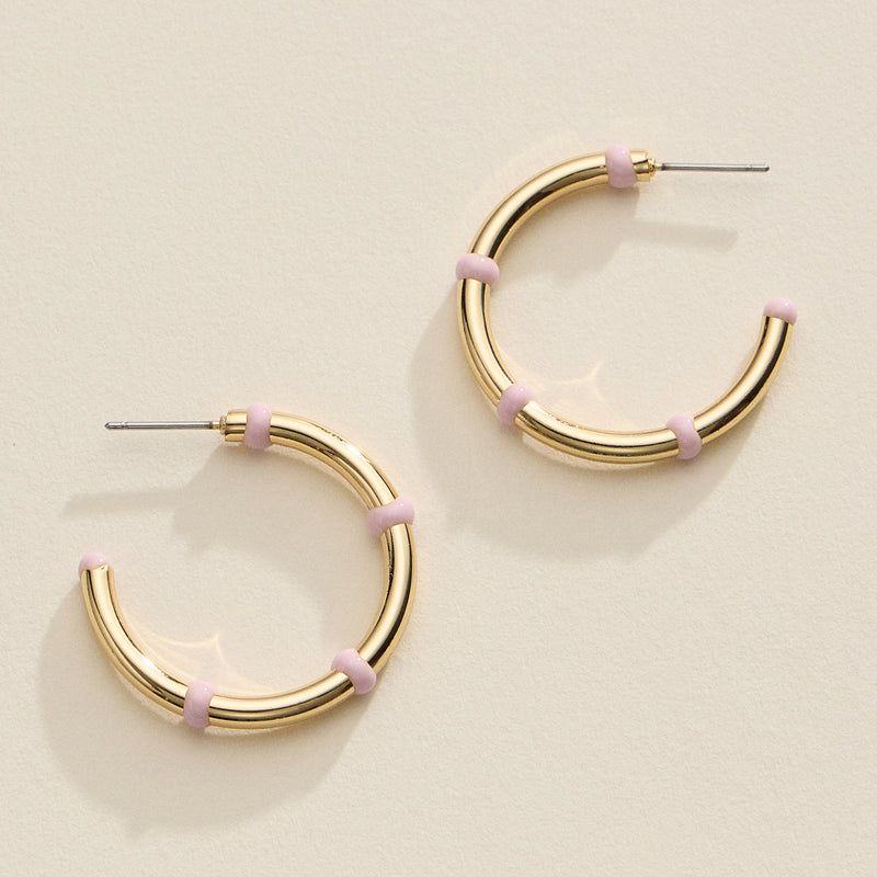 Gold Beaded Hoop Earrings – Colorful Enamel Accents, Trendy Minimalist Jewelry