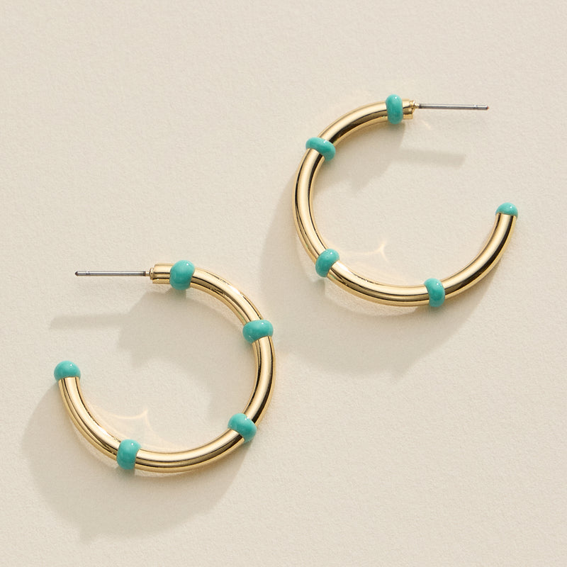 Gold Beaded Hoop Earrings – Colorful Enamel Accents, Trendy Minimalist Jewelry