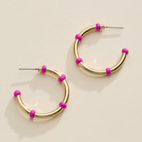 Gold Beaded Hoop Earrings – Colorful Enamel Accents, Trendy Minimalist Jewelry