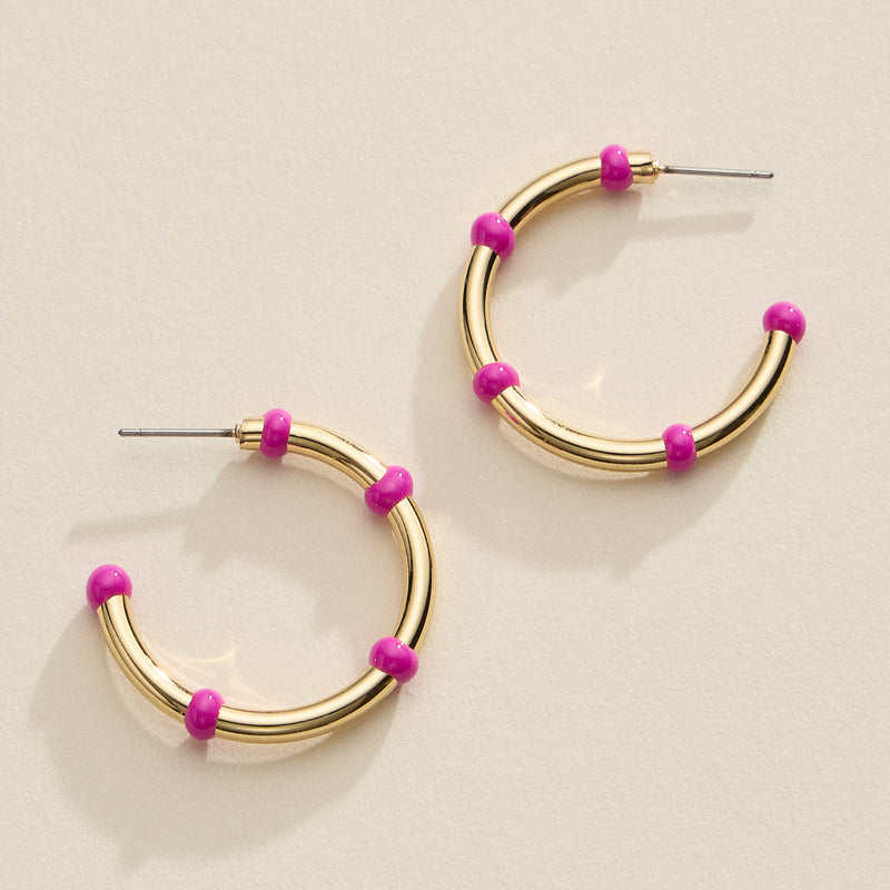 Gold Beaded Hoop Earrings – Colorful Enamel Accents, Trendy Minimalist Jewelry