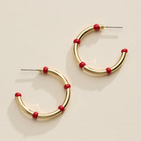 Gold Beaded Hoop Earrings – Colorful Enamel Accents, Trendy Minimalist Jewelry