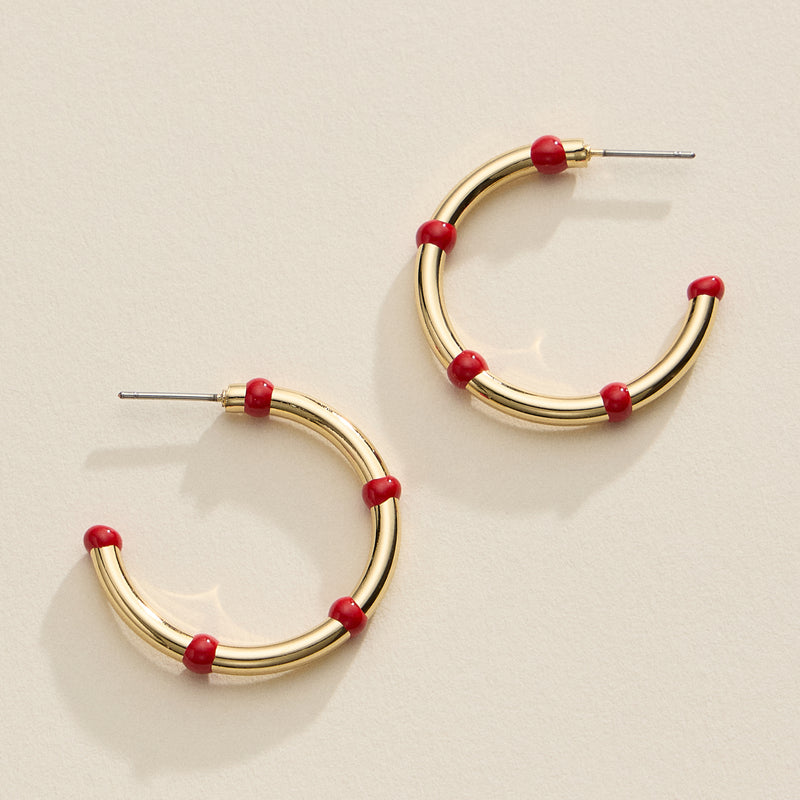 Gold Beaded Hoop Earrings – Colorful Enamel Accents, Trendy Minimalist Jewelry
