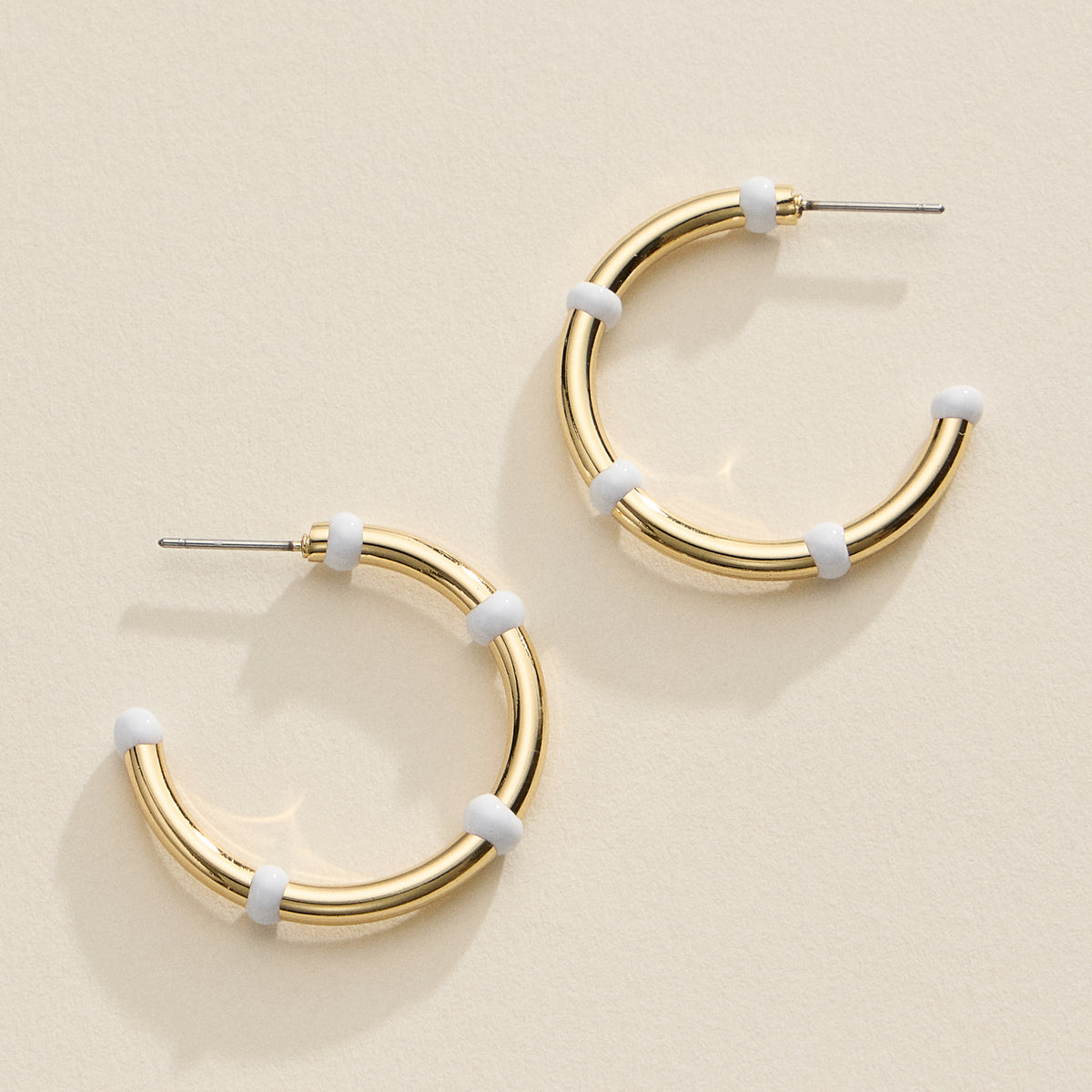 Gold Beaded Hoop Earrings – Colorful Enamel Accents, Trendy Minimalist Jewelry