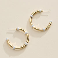 Gold Beaded Hoop Earrings – Colorful Enamel Accents, Trendy Minimalist Jewelry
