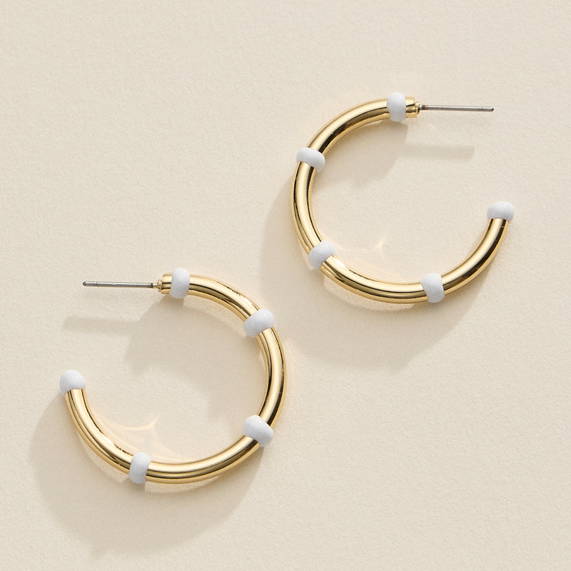 Gold Beaded Hoop Earrings – Colorful Enamel Accents, Trendy Minimalist Jewelry