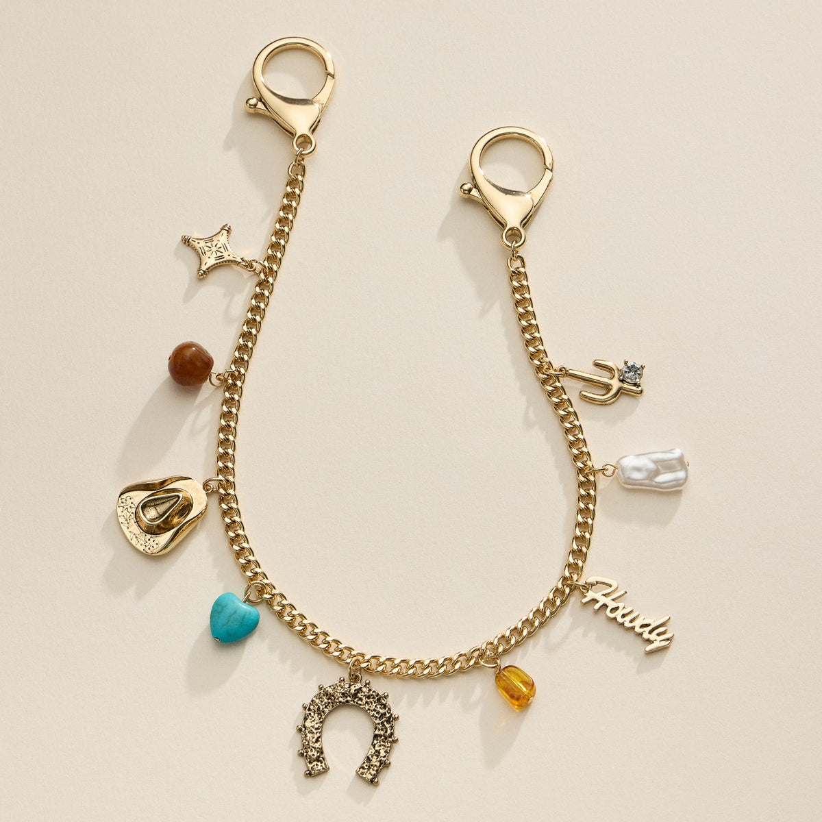 Western Charm Gold Chain Bag Strap with Horseshoe and Cowboy Hat Accents