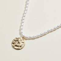 Pearl Beaded Hammered Disc Pendant Necklace | Pearl Jewelry