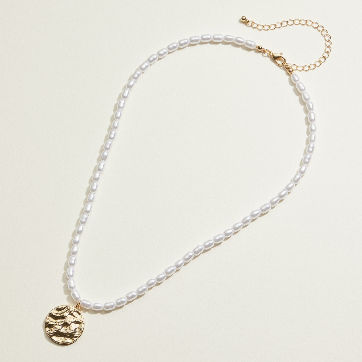 Pearl Beaded Hammered Disc Pendant Necklace | Pearl Jewelry