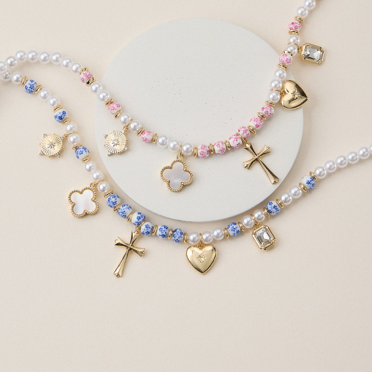 Faith & Love Pearl Ceramic Mixed Necklace
