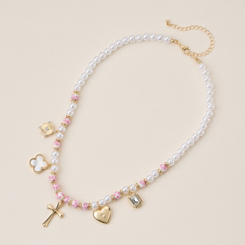 Faith & Love Pearl Ceramic Mixed Necklace