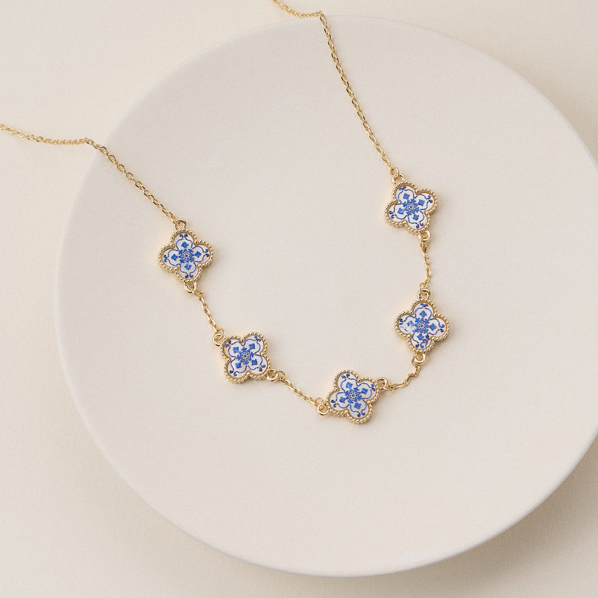 Blue Floral Mother of Pearl Necklace
