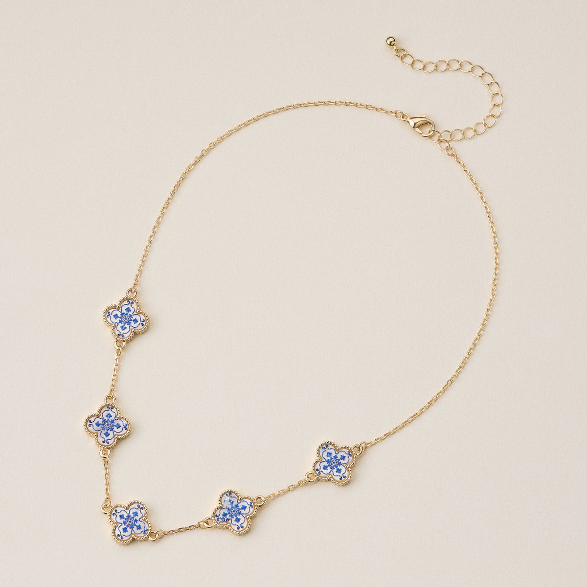 Blue Floral Mother of Pearl Necklace
