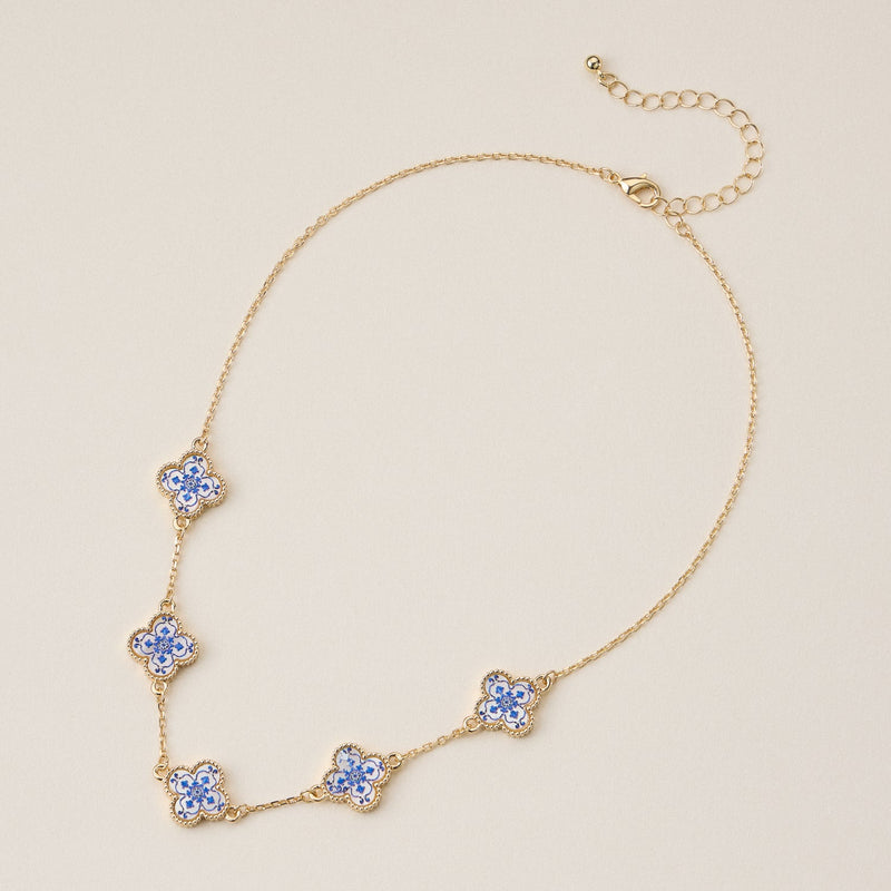 Blue Floral Mother of Pearl Necklace