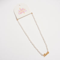 Bride Pearl Beaded Necklace with Script Pendant – Bridal Jewelry Gift