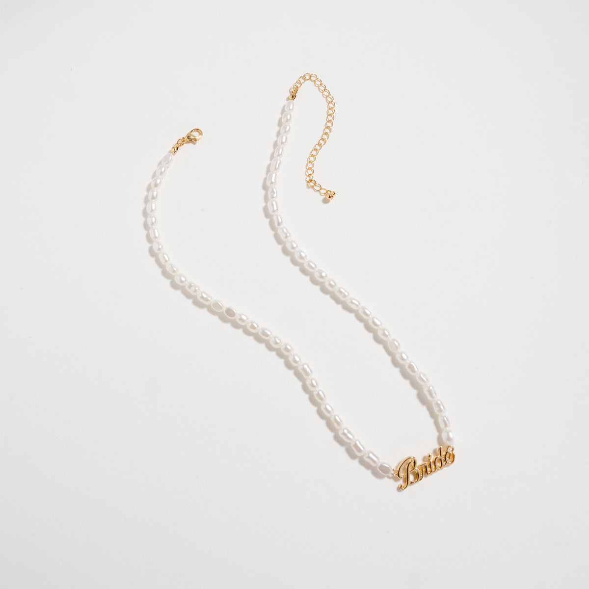 Bride Pearl Beaded Necklace with Script Pendant – Bridal Jewelry Gift