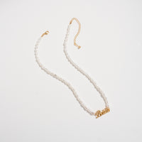 Bride Pearl Beaded Necklace with Script Pendant – Bridal Jewelry Gift