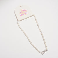 Bride Pearl Beaded Necklace with Script Pendant – Bridal Jewelry Gift