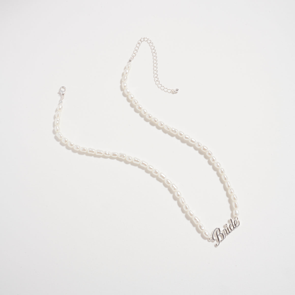 Bride Pearl Beaded Necklace with Script Pendant – Bridal Jewelry Gift