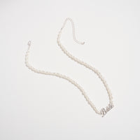 Bride Pearl Beaded Necklace with Script Pendant – Bridal Jewelry Gift