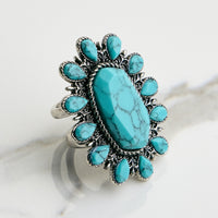 Floral Turquoise Statement Ring