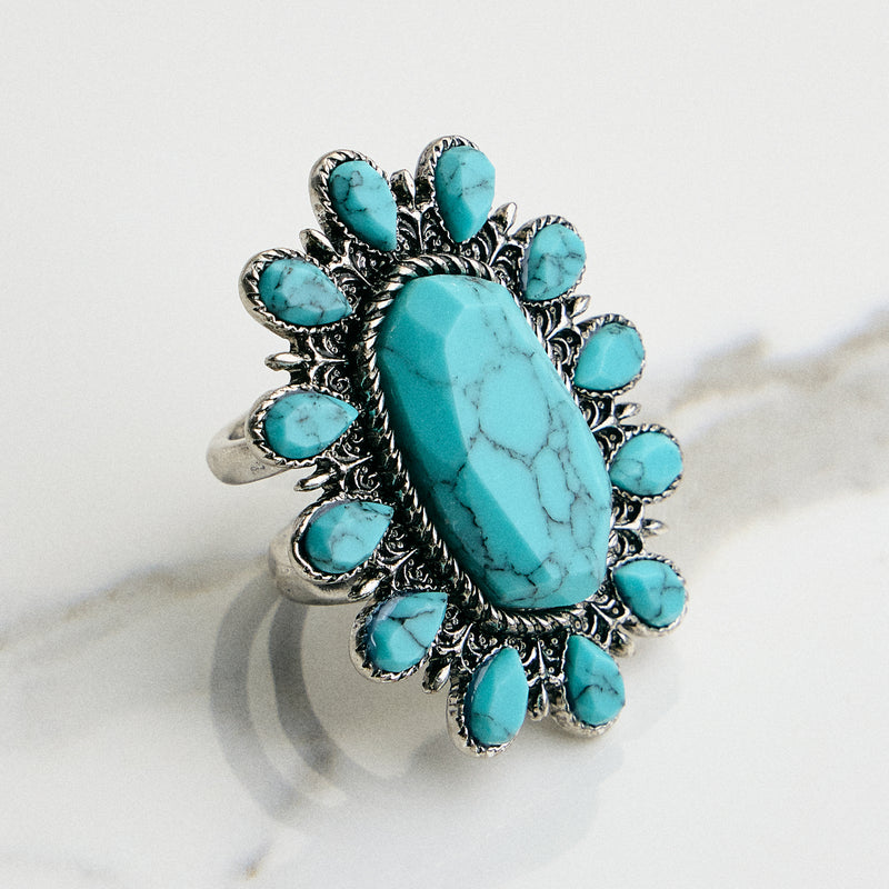 Floral Turquoise Statement Ring