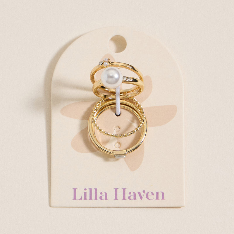Gold Pearl Accent Ring Set