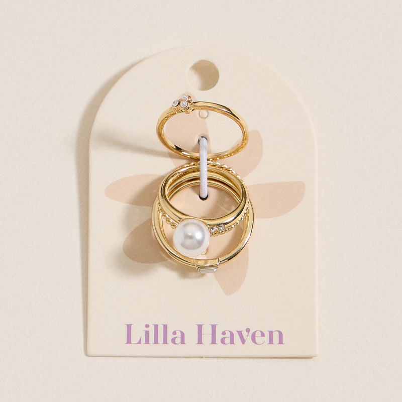 Gold Pearl Accent Ring Set