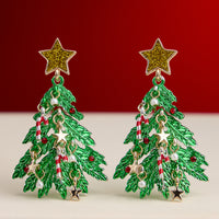 Holiday Christmas Tree Enamel Drop Earrings with Titanium Post
