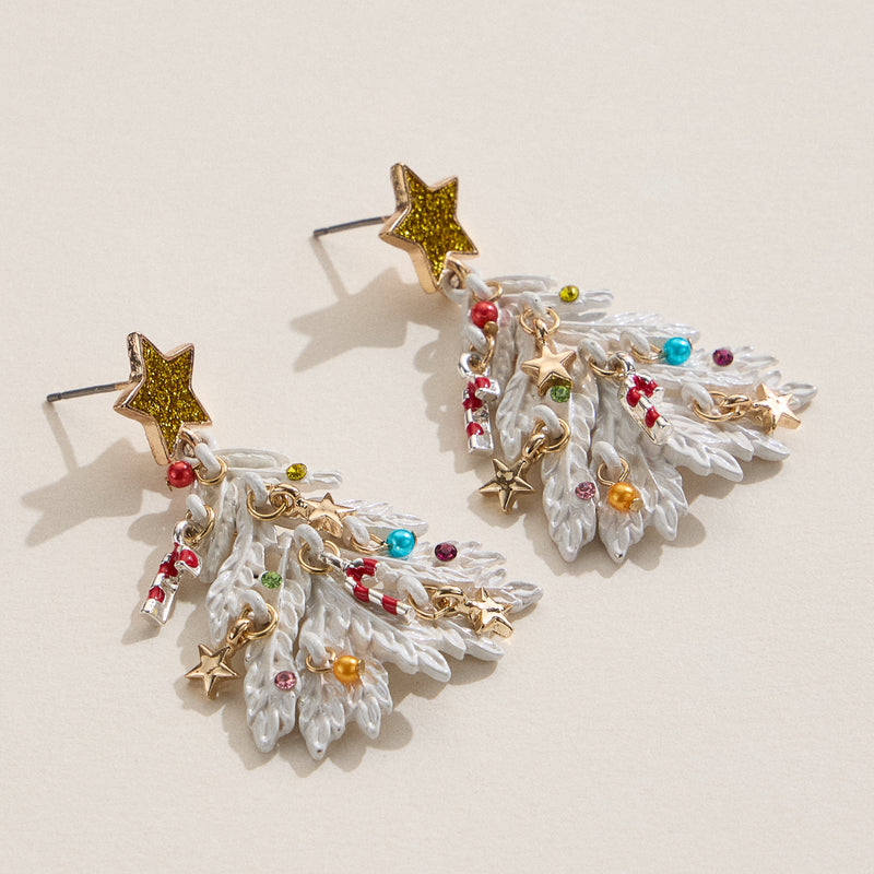 Holiday Christmas Tree Drop Earrings with Titanium Post