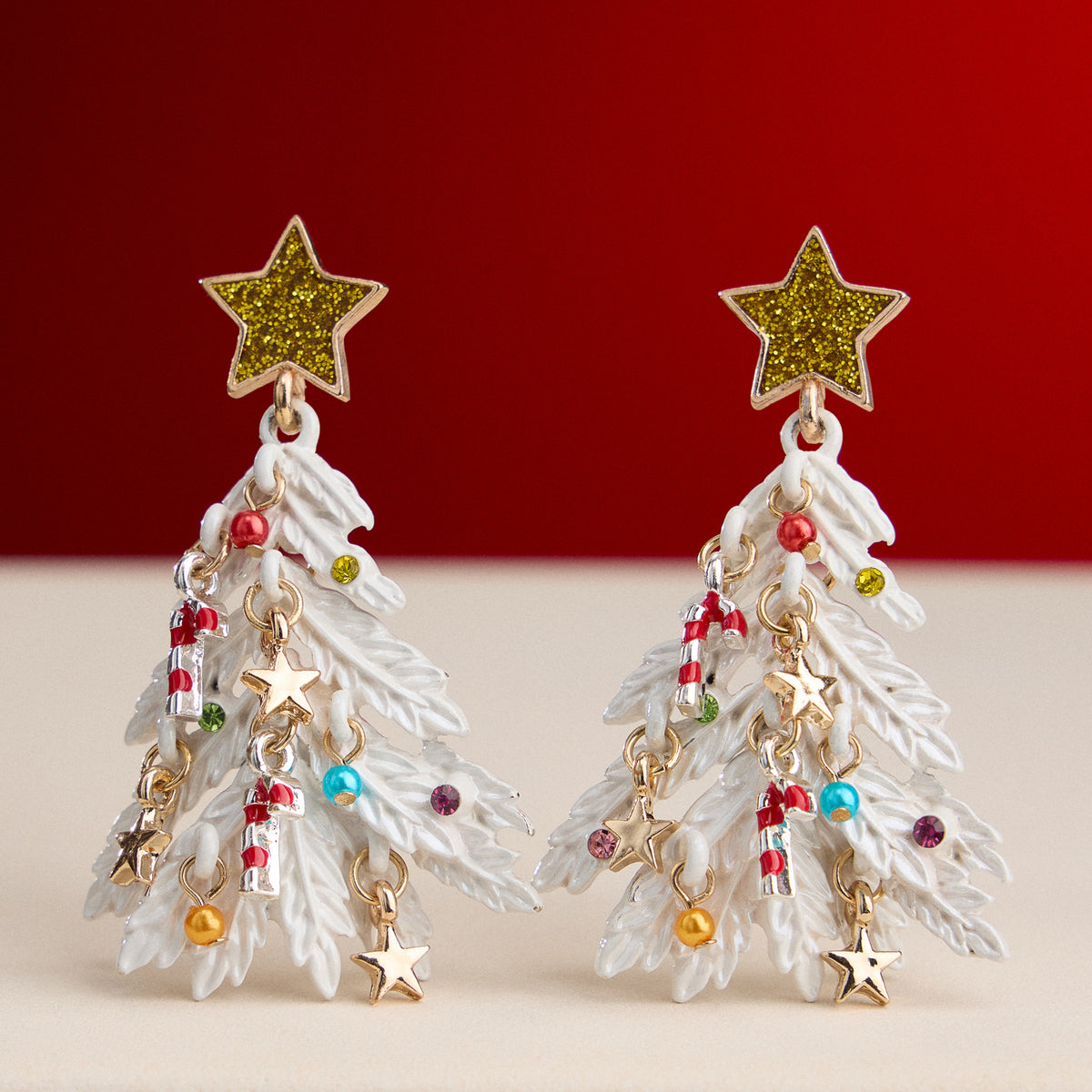 Holiday Christmas Tree Drop Earrings with Titanium Post