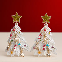 Holiday Christmas Tree Drop Earrings with Titanium Post