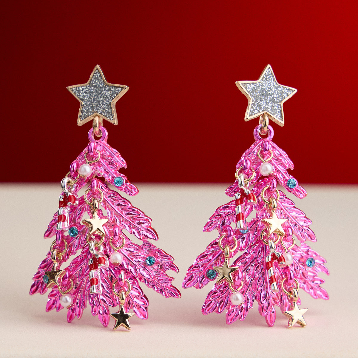Holiday Christmas Tree Drop Earrings with Titanium Post
