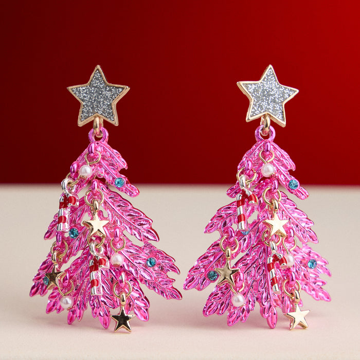 Holiday Christmas Tree Drop Earrings with Titanium Post