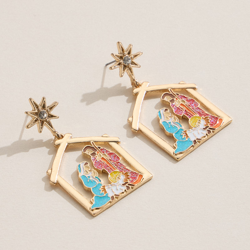 Nativity Scene Enamel Earrings with Titanium Posts