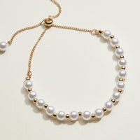 Pearl Station Pull Tie Bracelet | Faux Pearl Jewelry