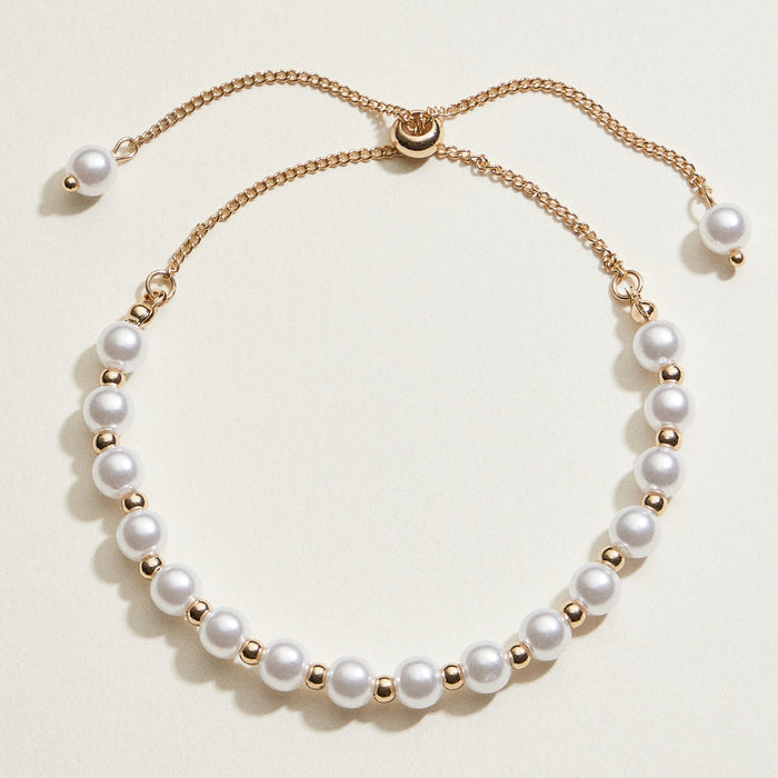 Pearl Station Pull Tie Bracelet | Faux Pearl Jewelry