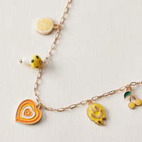Yellow Charm Link Anklet | Retro Fruit & Heart Charms