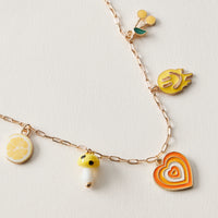 Yellow Charm Link Anklet | Retro Fruit & Heart Charms