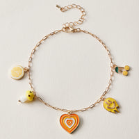 Gold Charm Link Anklet | Retro Fruit & Heart Charms