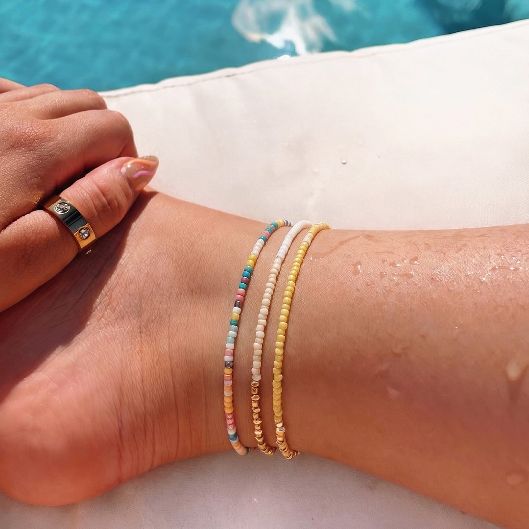 Seed Bead Minimalist Anklet | Gold Accent Beach Jewelry