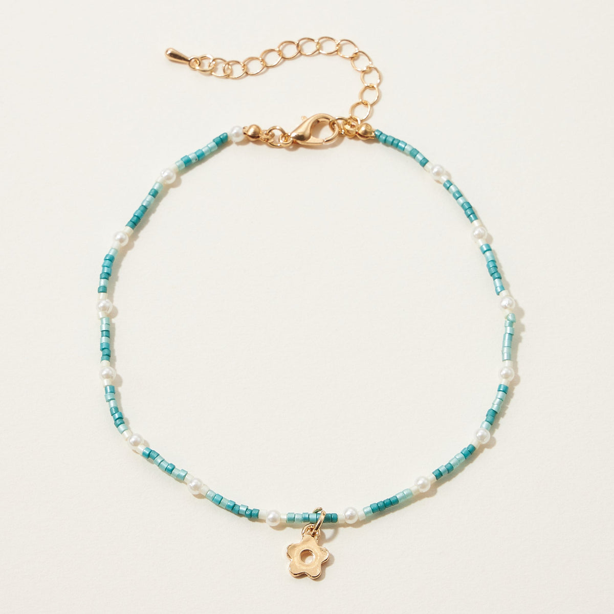 Seed Bead Flower Charm Anklet