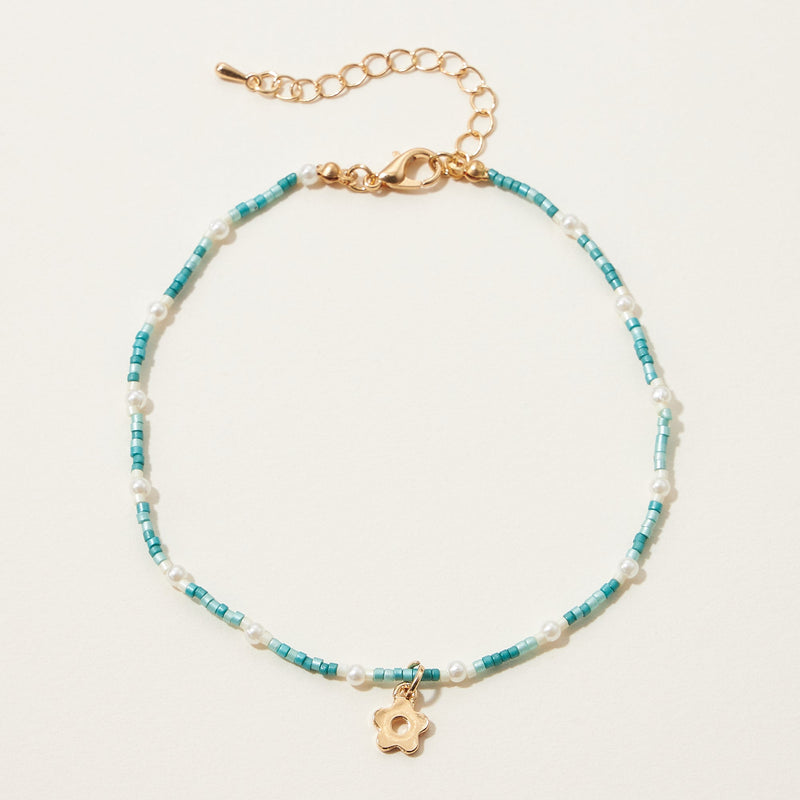 Seed Bead Flower Charm Anklet