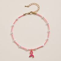 Pink Ribbon Glass Bead Anklet
